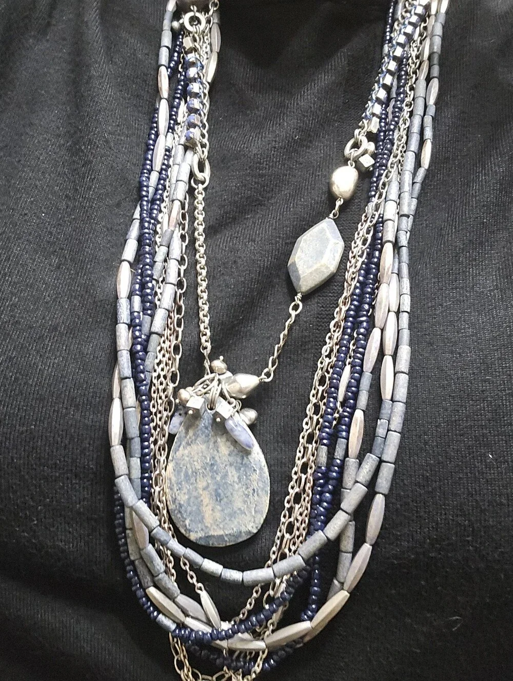 Chicos Multi-Strand Blue Stone Pendant Necklace Set with Bracelet & Earrings